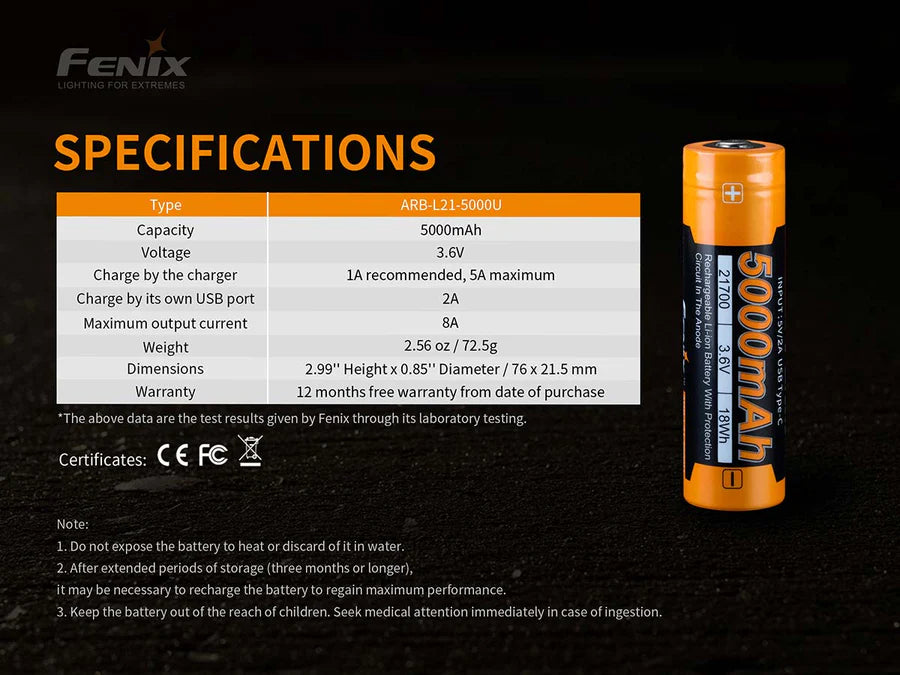 Fenix 21700 ARB-L21-5000U Rechargeable Battery
