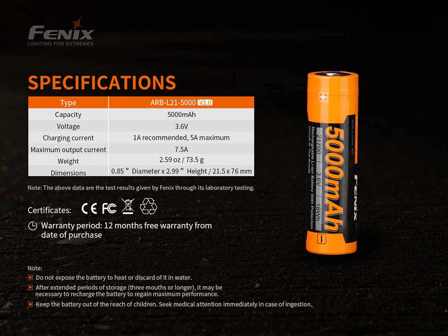 Fenix 21700 ARB-L21-5000 V2.0 Rechargeable Battery